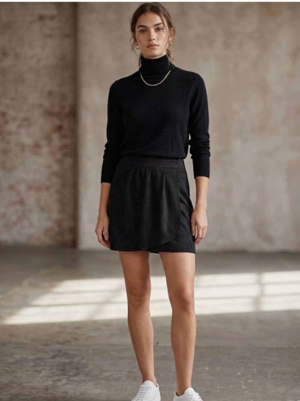Aritzia Wilfred Free Faux Suede Draped Minimalist Black Wrap Mini Skirt